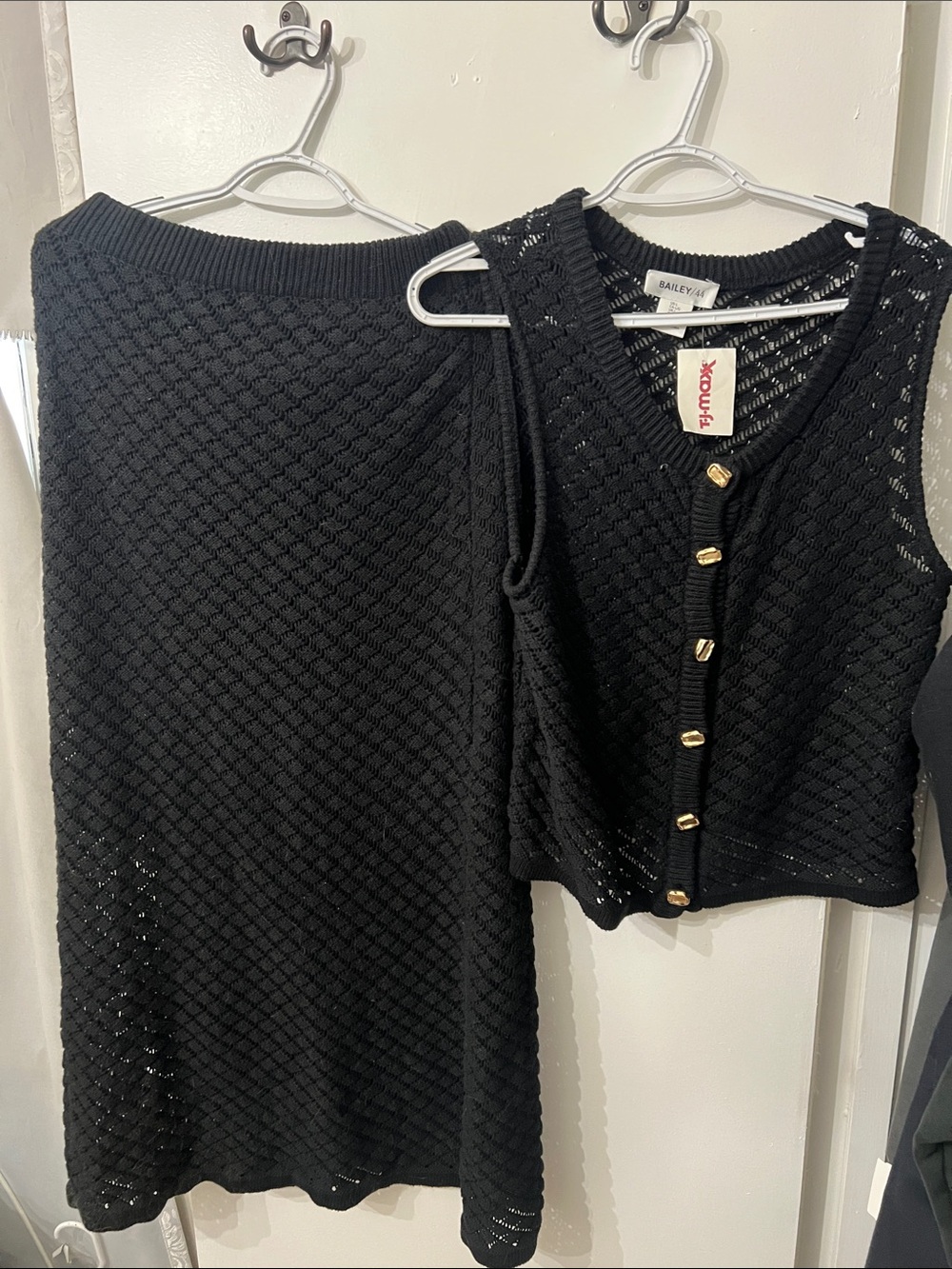 Bailey 44 Black Knit Button-Front Vest and Skirt Set